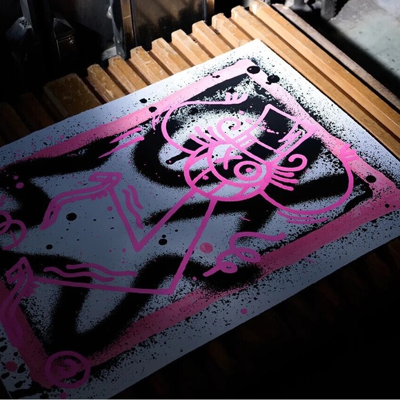 Andre Saraiva "Pink Mr. A on Spray" Limited Edition Screen Print on Heavy Paper - Picture 7 of 8